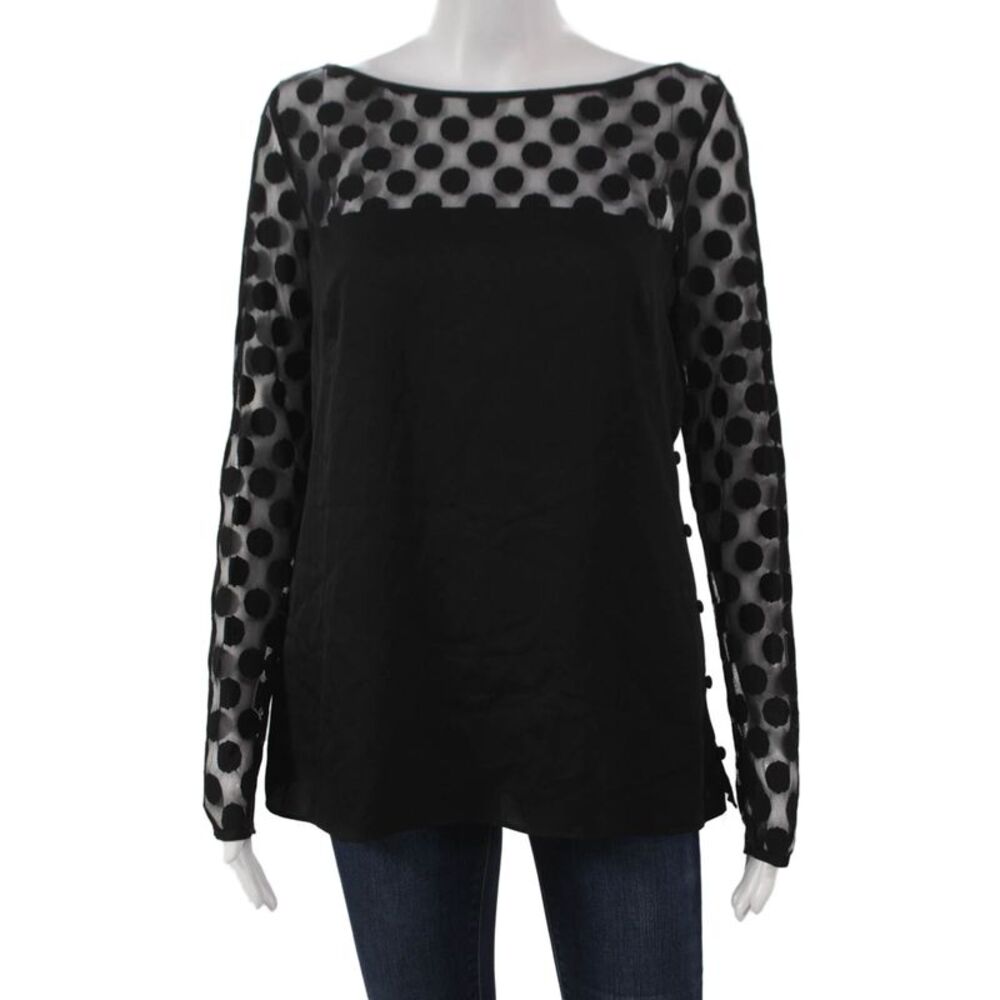 Milly Womens Basic Polka Dot Boat Neck Long Sleeve Nylon Blouse Size 8